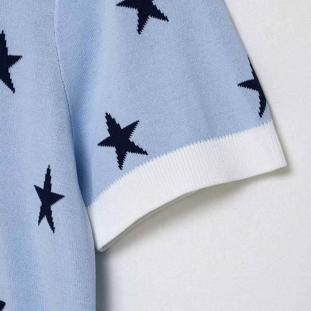 European and American style, new women's clothing, fashionable, versatile, round neck star-shaped color matching jacquard knitted sweater