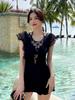 Women's 2025 Autumn/Winter Conservative Plus Size One-Piece Skirt-Style Swimsuit with Boxer Shorts