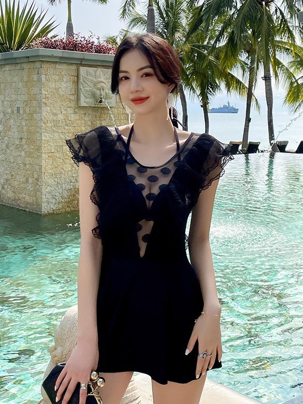 Women's 2025 Autumn/Winter Conservative Plus Size One-Piece Skirt-Style Swimsuit with Boxer Shorts