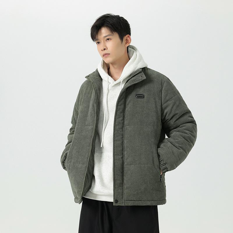 Men's Corduroy Jacket Loose Casual Quilting Cotton Youth Outdoor Warm Stand-up Collar Thickened Jacket Cotton Clothing