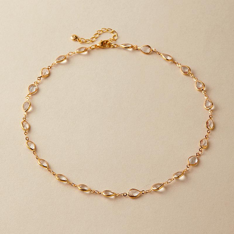 Modische Gold Tränentropfen Schwarzes Glas Schlüsselbein Halskette Für Damen