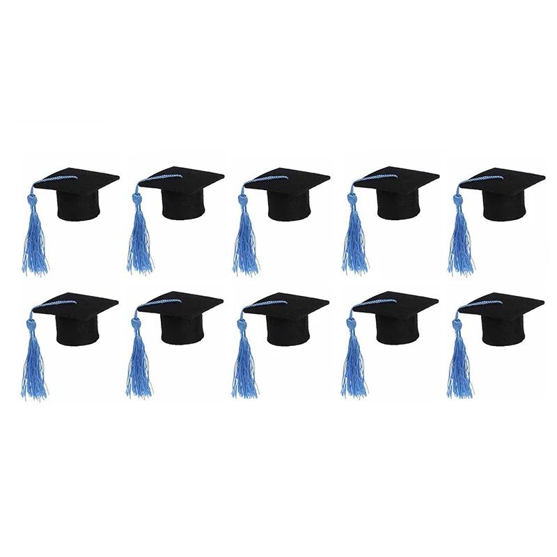 5/10PCS Mini Graduation Hat Doctoral Cap Costume Top Hat with Tassels DIY Bottle Felt Lid Decor Wine Bottle Decoration