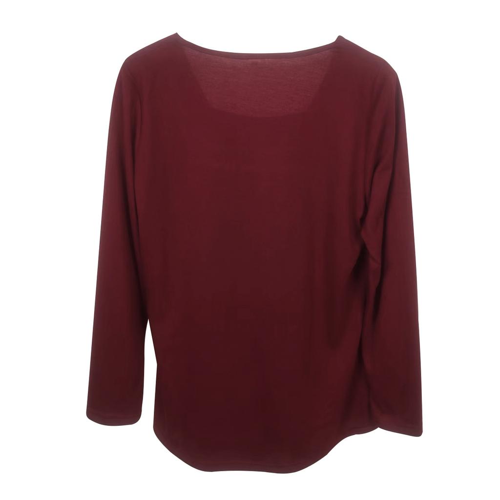 Women's Tops Fashion Clothing Spring and Autumn T-shirt Pleated Square Neck Long Sleeve Solid Color Pullover Casual Shirts Female