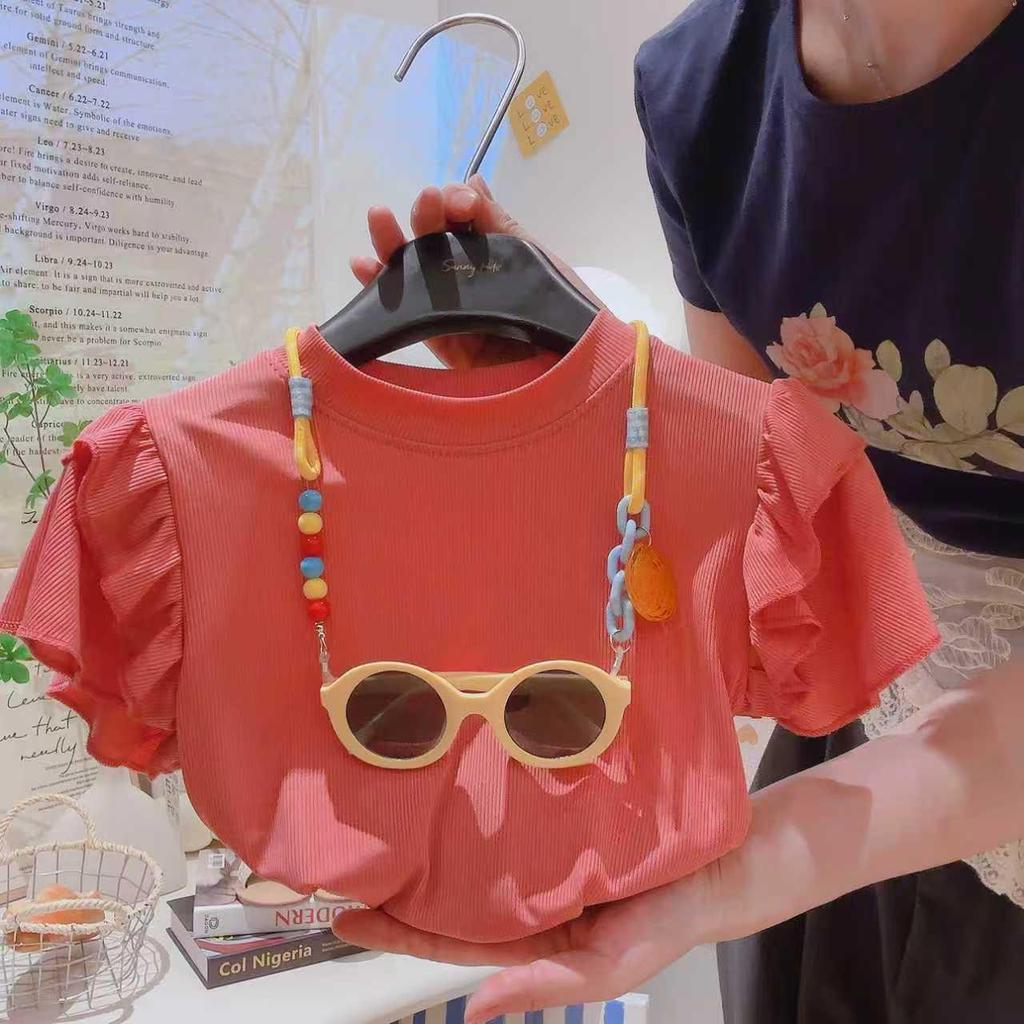 Three-Piece Girls' Summer Floral Set: Ruffle T-Shirt, Lace Shorts, Wide-Leg Pants