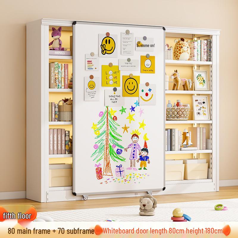 Steel Bookshelf with Whiteboard Doors, Multi-Layer Library Bookcase, Children's Picture Book Rack