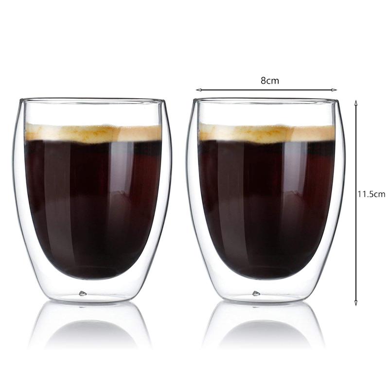 2Pcs 350ML Double Wall Glass Cup Borosilicate Insulated Glass Coffee Cup Milk Tea Mug Drinking Glasses for Home Cafe Office