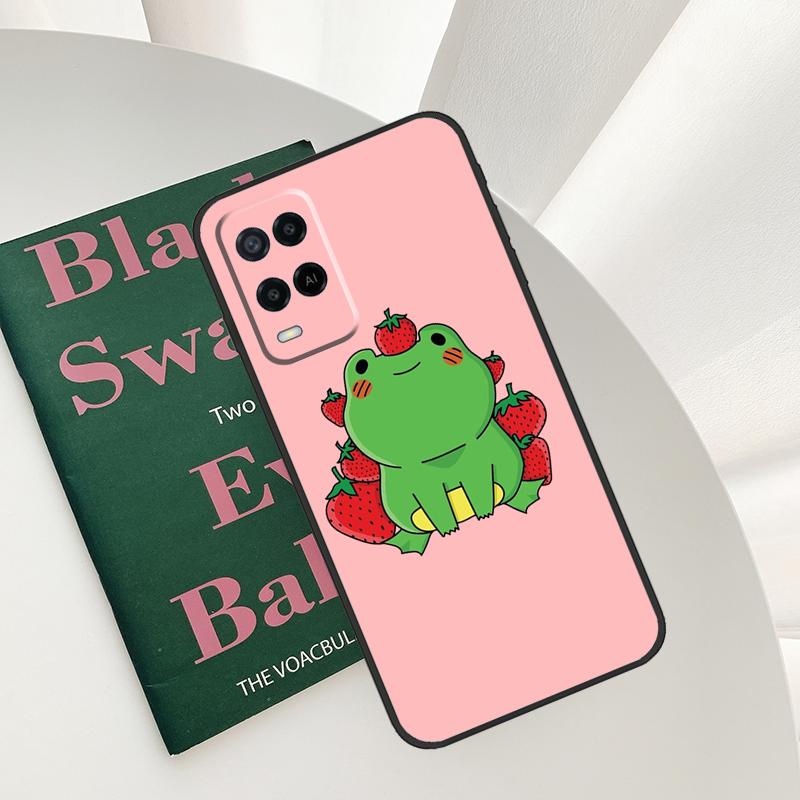 Cottagecore Fruit Strawberry Frog Case For Oppo A15 A16 A17 A52 A72 A76 A96 A54 A74 A94 A54S A57S A58 A78 A98 A57 A77 Cover