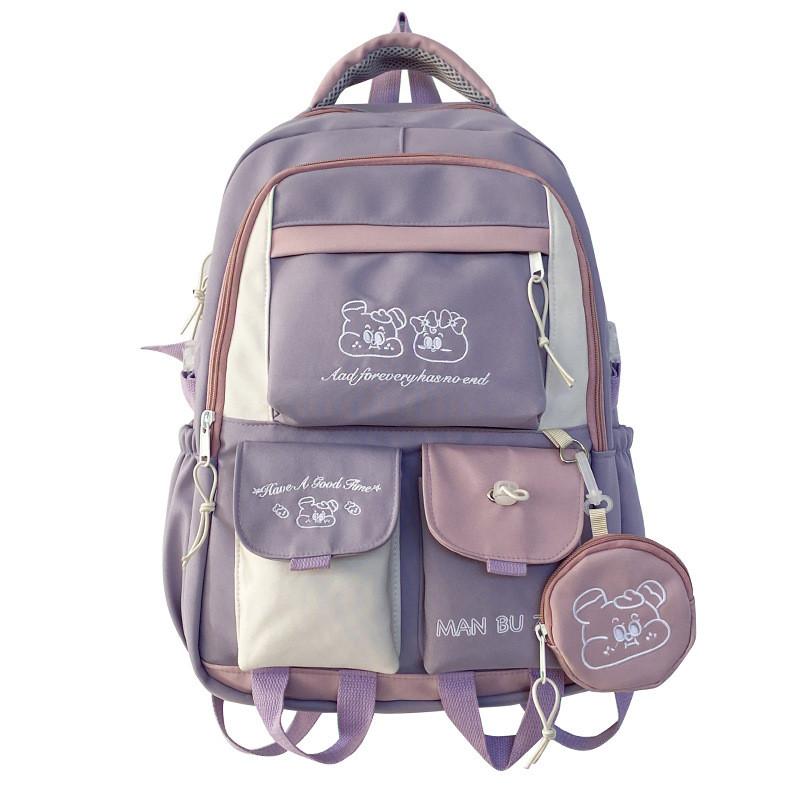 Blocking Splicing Color School Bag Large Capacity Backpack Cartoon Gift Students