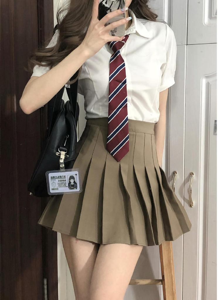 Uniform Skirt Uniform Set Pleated Skirt Halloween Costume Cosplay Photo Shoot Party Costume JK Skirt Long Sleeve White Shirt Tie School Skirt 3 Piece