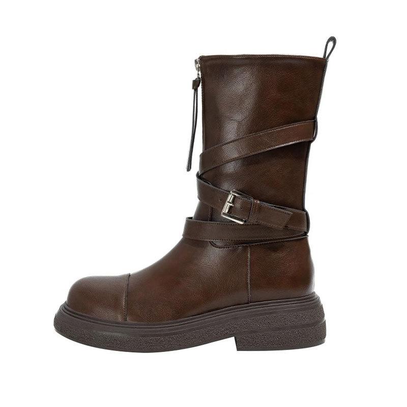 Boots Women's Boots 2025 New Autumn and Winter Fashion Retro Tall Knight Boots Medium Boots Long Boots Brown Martin Boots