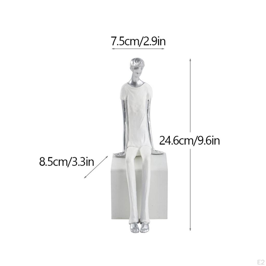 Shelf Sitter Resin Desktop Figurine SilverWhite Sitting Figure for Home Display Girl