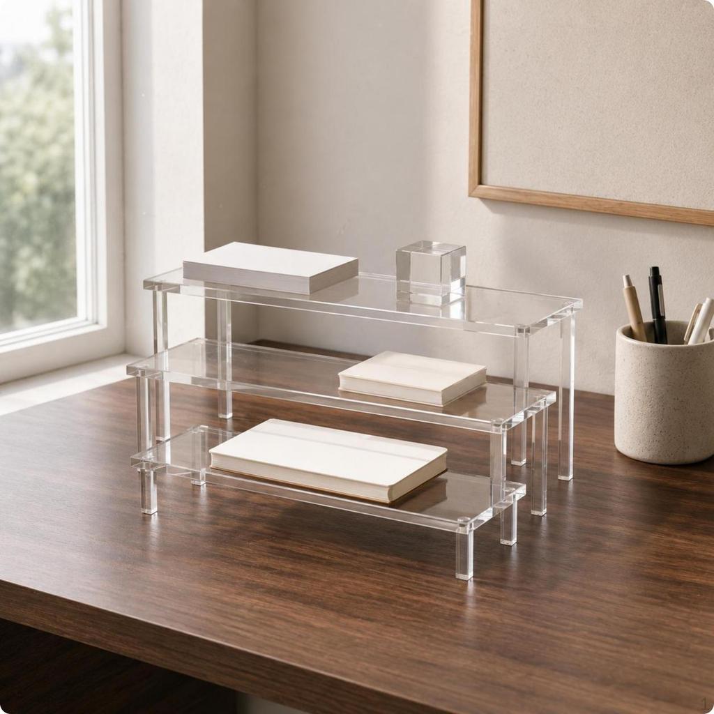 ThreeTier Organizer Transparent Acrylic Desktop Shelf Layered Clear Tiered for Office Desk