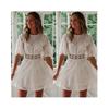 Women's Round Neck Half Sleeve Hollow Out A-Line Casual Mini Dress