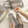 Simple Portable Mesh Makeup Bag Square Zipper Transparent Cosmetic Bag Large Capacity Lightweight Storage Toiletry Bag Travel
