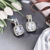 Silver Cushion Cut CZ Halo Drop Earrings, Sparkling Double Row Crystal Dangle Earrings for Women