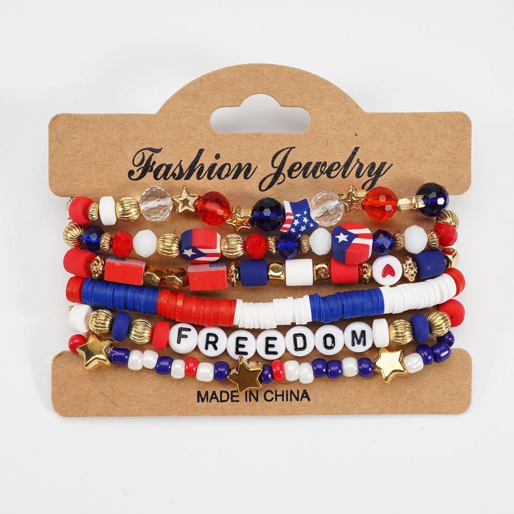 Independence Day Beaded Bracelet Set - Heart & Flag Clay Ornaments