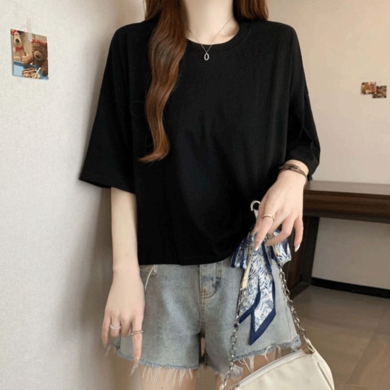 Lightweight Cotton Tie‑Side T‑Shirt – Loose Fit Summer Top for Petite Women, Black/White/Grey M чёрный