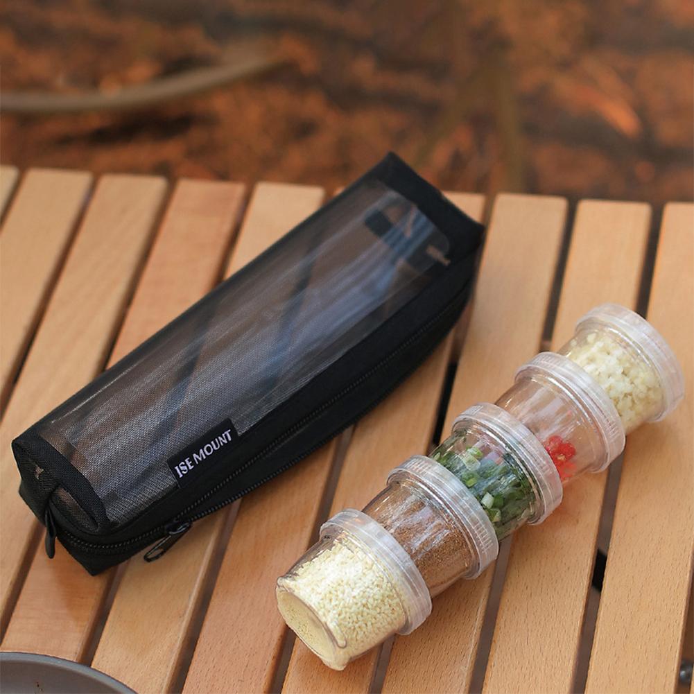 Camping Spice Kit with 5 Seasoning Bottles Portable Travel Spice Container Bag Seasoning Storage Bag for Picnic Cooking Barbecue