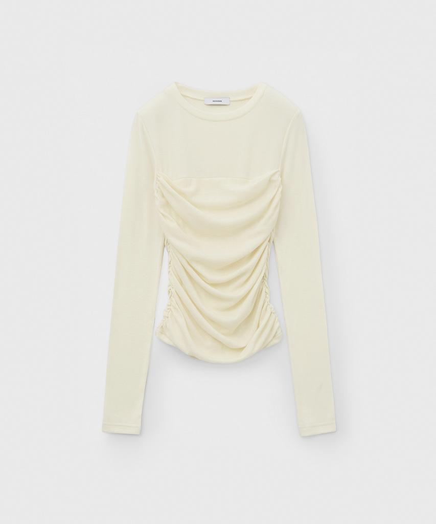 MONGDOL Tube Top Shirred Layered T-Shirt Cream Mdts083Cream