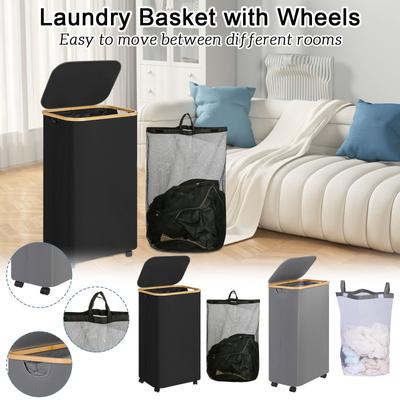 Laundry Basket With Wheels Laundry Basket With Lid And Inner Bag Laundry Room Bedroom Dormitory Storage