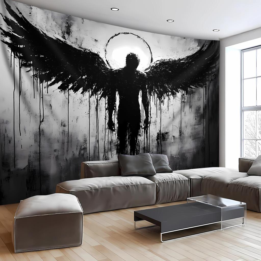 1Pc Ultra Large Black Angel Landscape Tapestry for Living Room Bedroom Home Office Decor