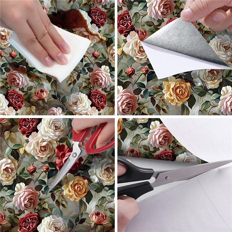 Vintage Floral Wallpaper Wainscoting Sticker Self-Adhesive Waterproof Moisture-Resistant Wall Decoration Renovation Upcycling