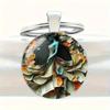 Round Glass Alloy Pendant Keychain with Artistic Printed Design Durable Metal Key Ring for Everyday Use and Gift Giving Accessory