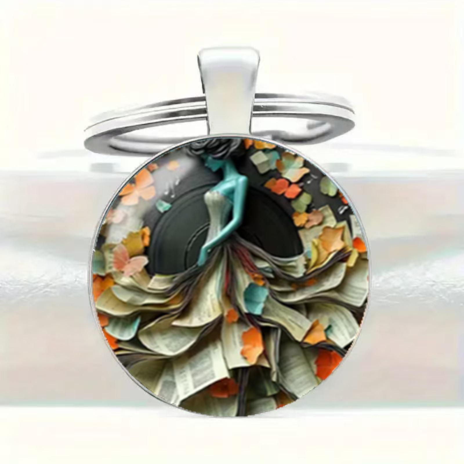 

Round Glass Alloy Pendant Keychain with Artistic Printed Design Durable Metal Key Ring for Everyday Use and Gift Giving Accessory One Size