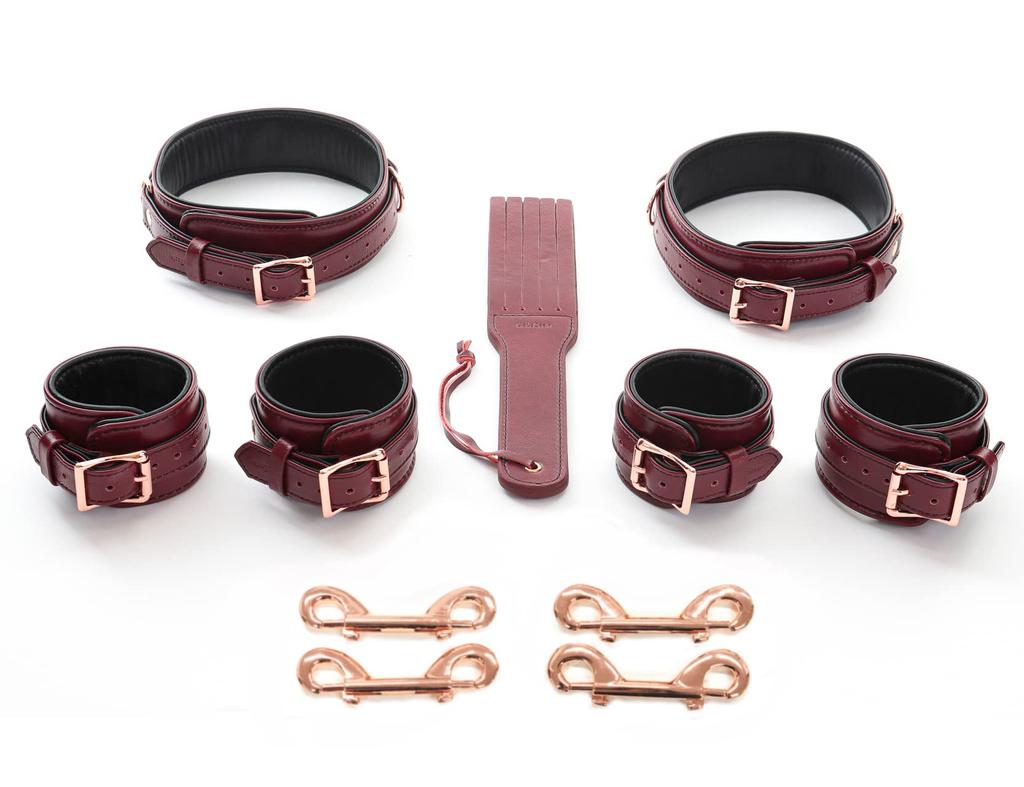 Liebe Seele Luxury SM Goods Restraint 5 Piece Set Genuine Leather Wine Red Queen Training Rut Couple