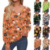 Women's Tops Halloween Printed Long Sleeve Shirt V Neck Casual Loose T-Shirt Autumn Clothing