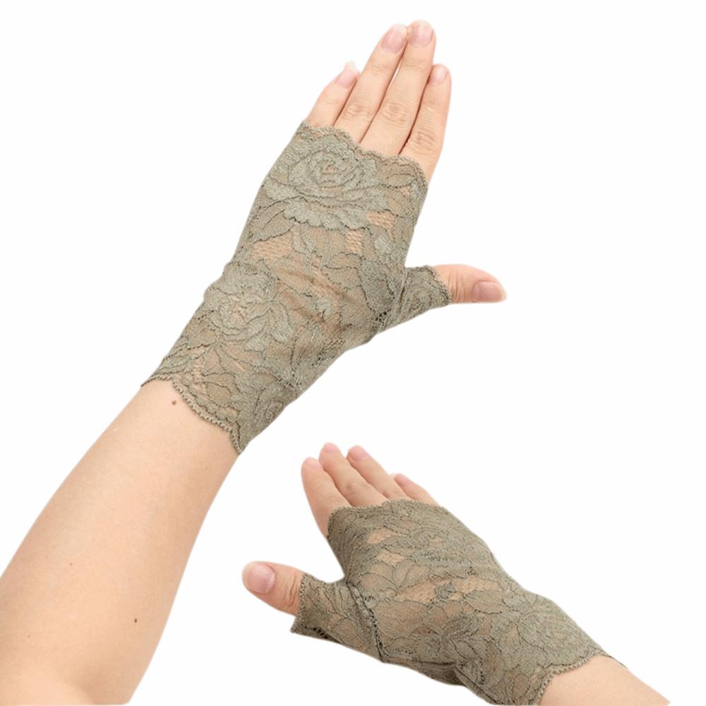 Breathable Mesh Fingerless Gloves Flower Pattern Bridal Short Gloves Summer Wear Green 16cm