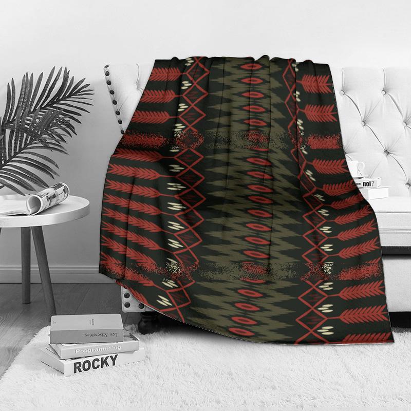 Black Red Geometric Pattern Throw Blanket Sofa Bed Cover Decorative Warm Fleece Throw for Living Room Bedroom