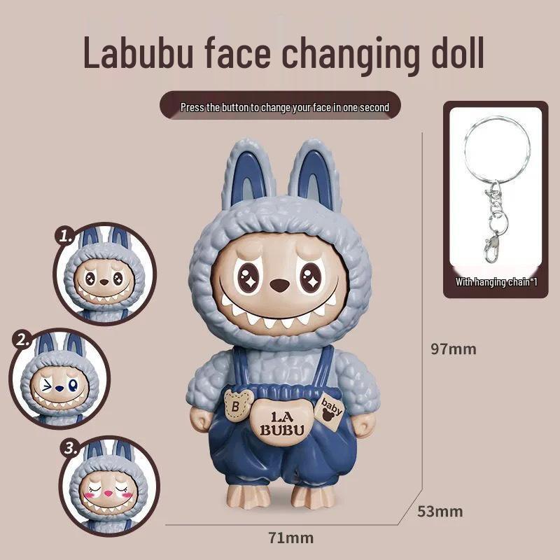 La Bu Face-Changing Doll Keychain: Trendy Cartoon Gift & Creative Decompression Toy Pendant