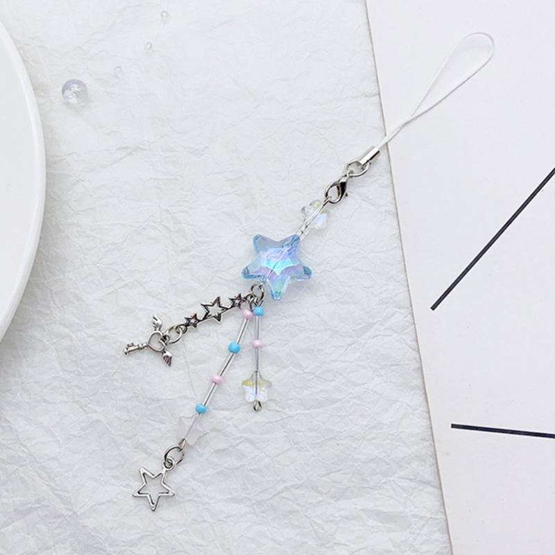 Handmade Bowknot Phone Charm Hanging Rope Star Pendant Keychain Phone Chain Strap Lanyard Bag Decoration Accessory