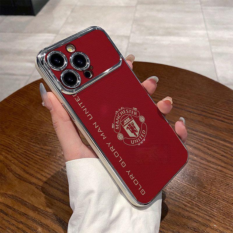 Manchester United Football Phone Case, Man Utd Logo Print, Carbon Fiber Texture Shockproof Protective Phone Cover