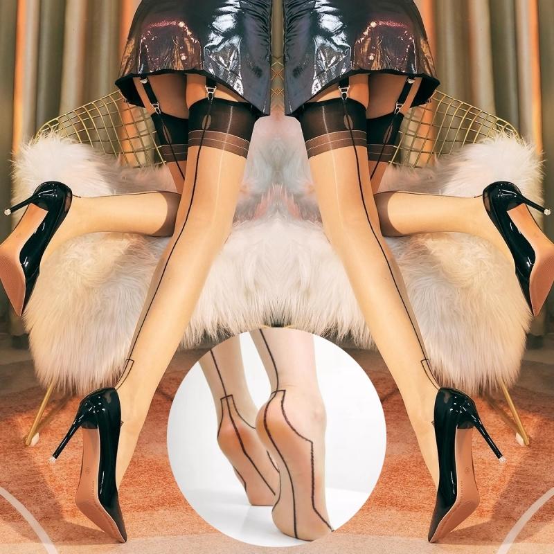 Multi Styles Foot Shaped Stretching Nylon Thigh High Stockings For Garter Belt Women Sexy Oil Shiny Silky Transparent Underwear