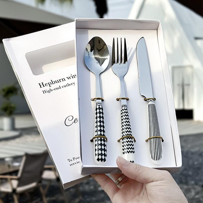 

NordicTableware Ceramic Stainless Steel High end Household Knife, Fork and Spoon Set European Supermarket Gift Box
