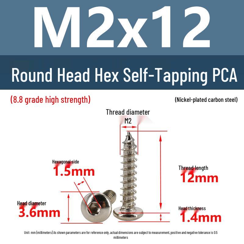 8.8 Grade Round Head Hex Socket Self-Tapping Screws M2-M4 Carbon Steel Bolts