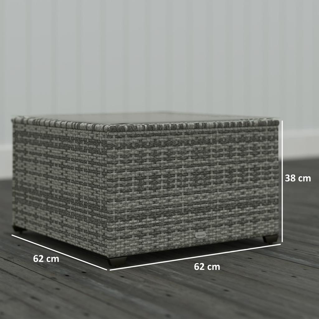 62 X 62cm Glass-Top Rattan Side Table - Light Grey