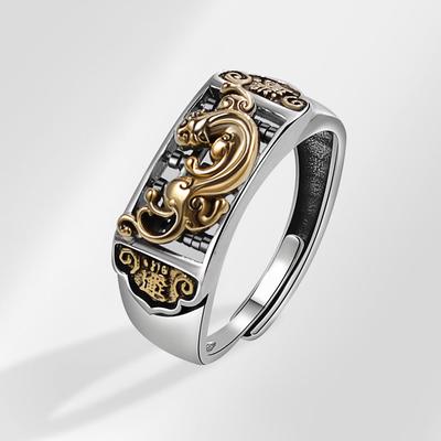 Heren Retro Thaise Zilveren Pixiu Abacus Ring Unieke Persoonlijkheid Band Vintage Statement Sieraden Voor Mannen Mode Accessoire