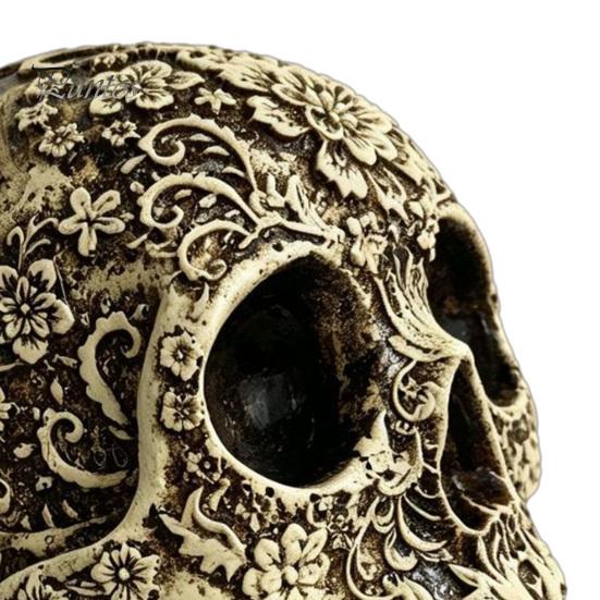 Collectible Art for Secret Rooms Creative Skull Flowers Sculpture, Human Head Skeleton Statue, Halloween Ornaments Home Decor Decor, Prop Indoor