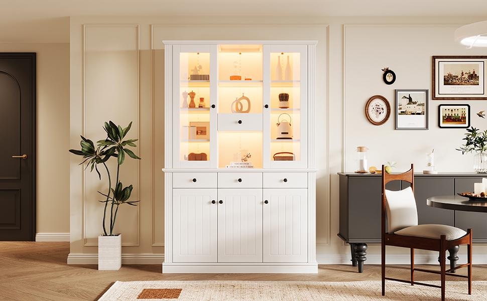 N625P293053054055W)Vetrina con LED, 4 Cassetti e 5 Ante, 21 Scomparti, Mobile Soggiorno, MDF, 119,5*40*180cm
