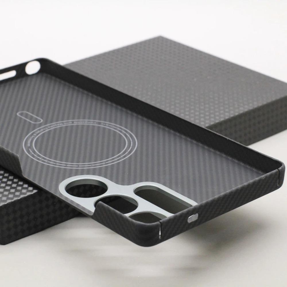 Magnetische Handyhülle aus Kohlefaser für Samsung Galaxy S25 Ultra 600D Aramidfaser Magnetisch Stoßfest Schutzhülle S25 Ultra Magsafe Hülle