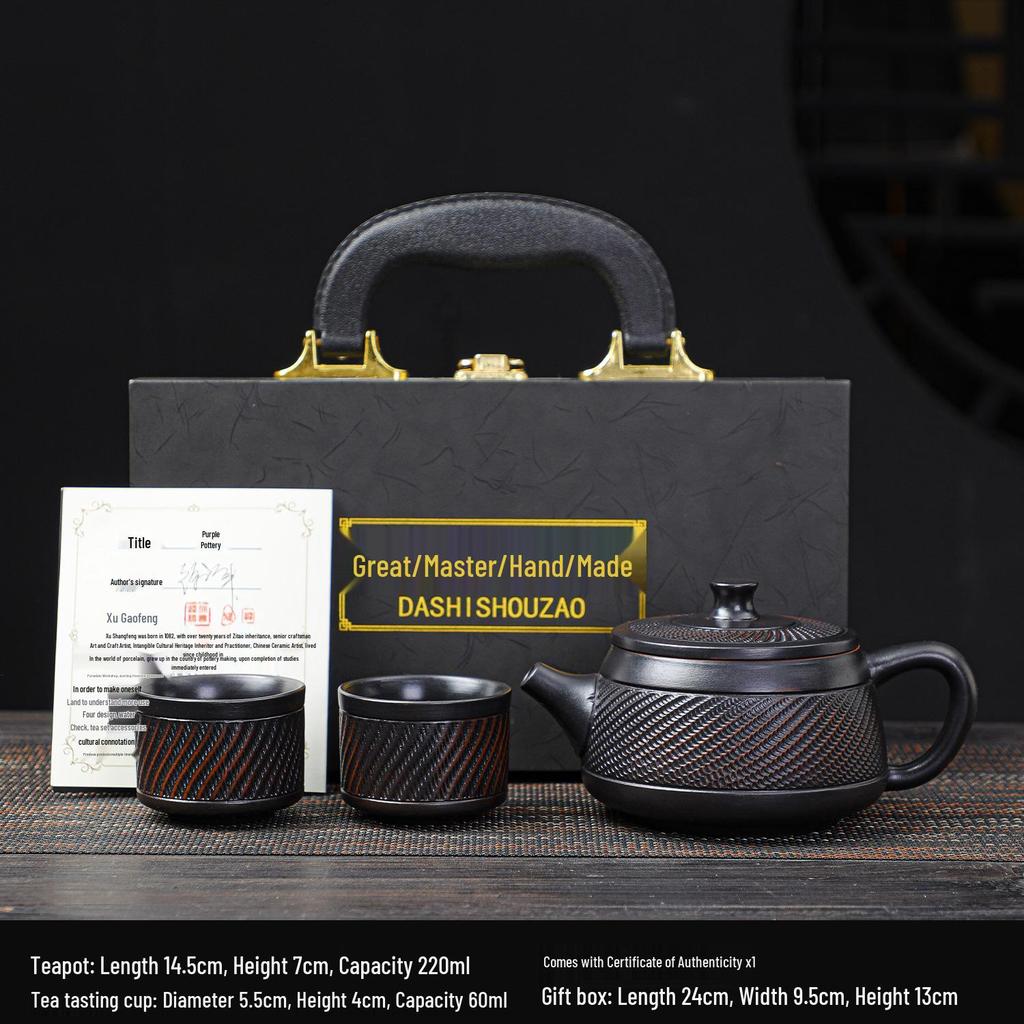 Purple Clay Kung Fu Teapot Set: Includes One Teapot, Six Cups, and Tray - Luxurious Retro Design for Home Tea Brewing