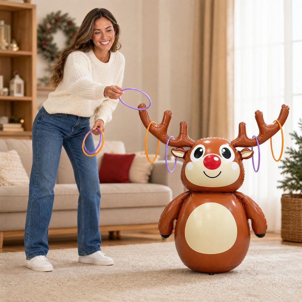 Inflatable Christmas Deer with Thickened Tumbler Base for Holiday Party and Family Interactive Play