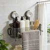 No-Drill Shower Caddy Removable Suction Cup Storage Shelf with Hooks Wall Mounted Clear Storage Box Bathroom Organizer for Shower Toiletries