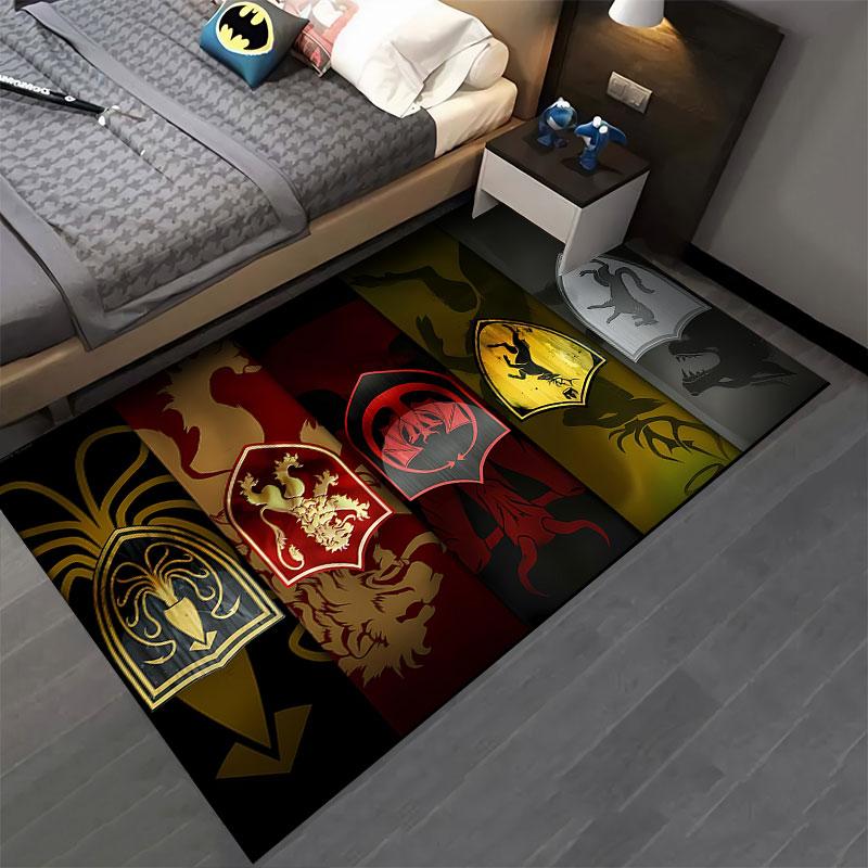 Five Heraldic House Shields Stacked in Banner Rows Accent Carpet, Medieval Emblem Crest Style Design, Cozy Accent Rug Accent and All Seasons Gift