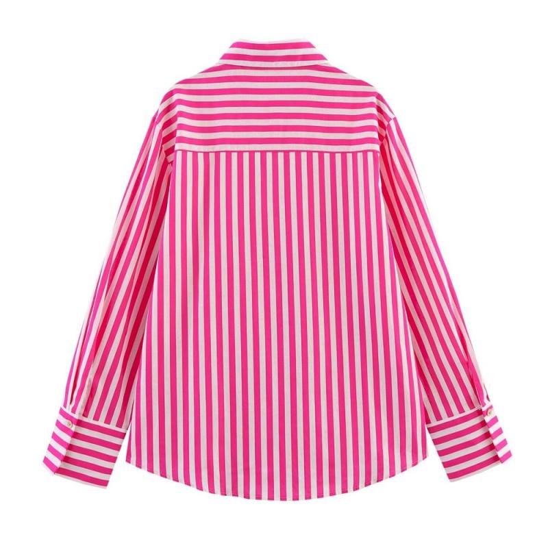 Camicia a Righe da Donna Vestibilità Larga Manica Lunga Casual da Ufficio 2025 Leggera Miscela di Cotone