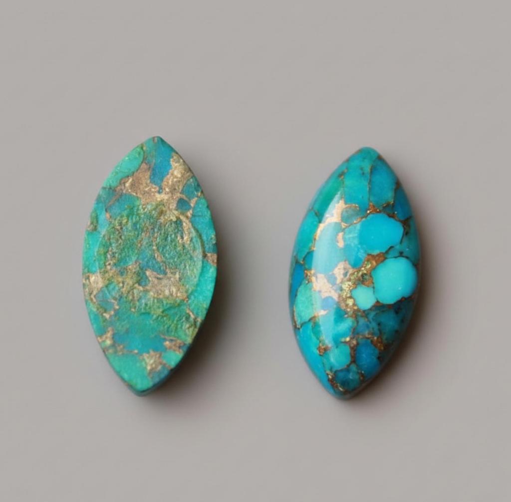 Copper Turquoise Marquise Cabochons, Blue Green Turquoise Gemstone Cabs, Matrix Turquoise Stones, Jewelry Making Supplies
