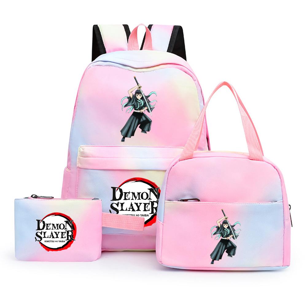 3Pcs/set Anime Demon Slayer Printed Backpack with Shoulder Bag Pengcil Case for Teenager Large Capacity Waterproof Bookbag Back To School Gift